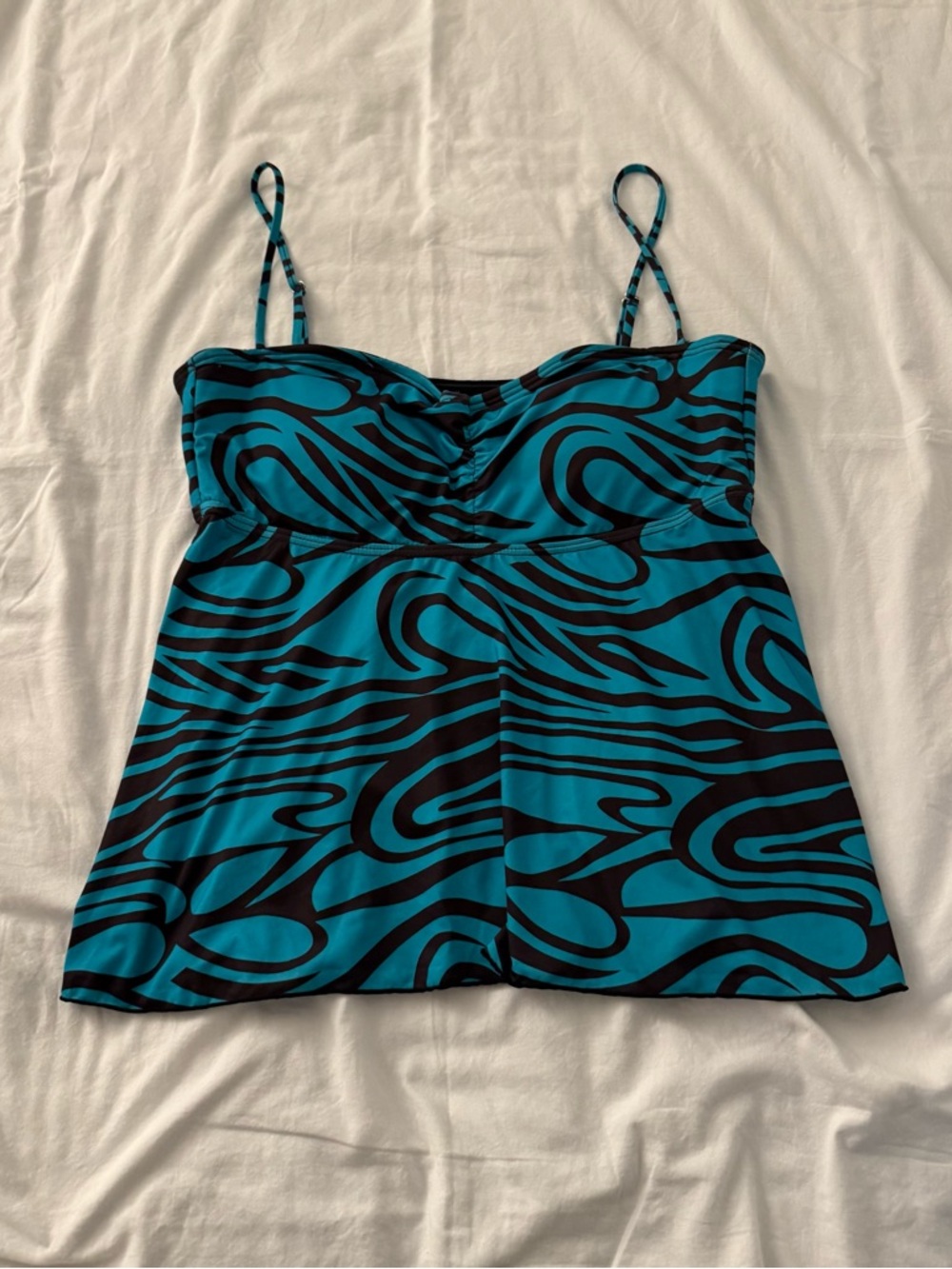 Teal/brown zebra print swim tank with adjustable straps Size 10 - Picture 1 of 6